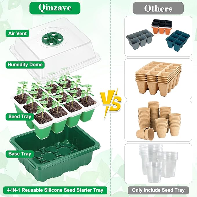 Reusable Silicone Seed Starter Tray 96 Cells Seed Starter Kit with Humidity Adjustable Dome and Lid 8 Packs Plant Germination Trays with Repotting Mat Germination Kit for Seeds Grow Starting