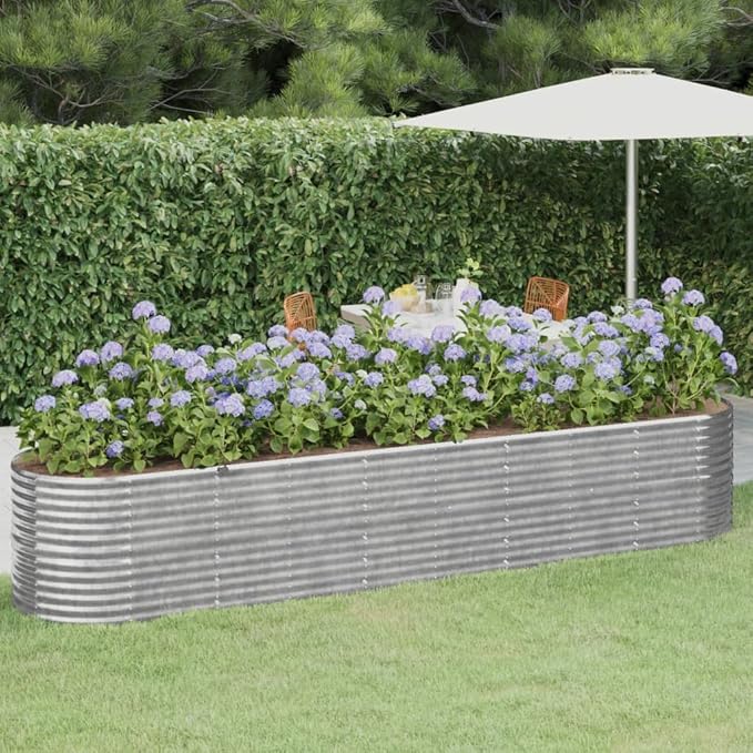 Garden Planters Outdoor Planters Garden Raised Bed Powder-Coated Steel 144.9x31.5x26.8 Silver for Growing Vegetables and Flowers