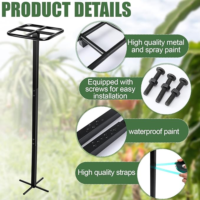 2 Pack 60 Inch Dragon Fruit Trellis Adjustable Garden Metal Plant Climbing Support with Wide Stretch Ties for Outdoor Vertical Gardens Vining Plants