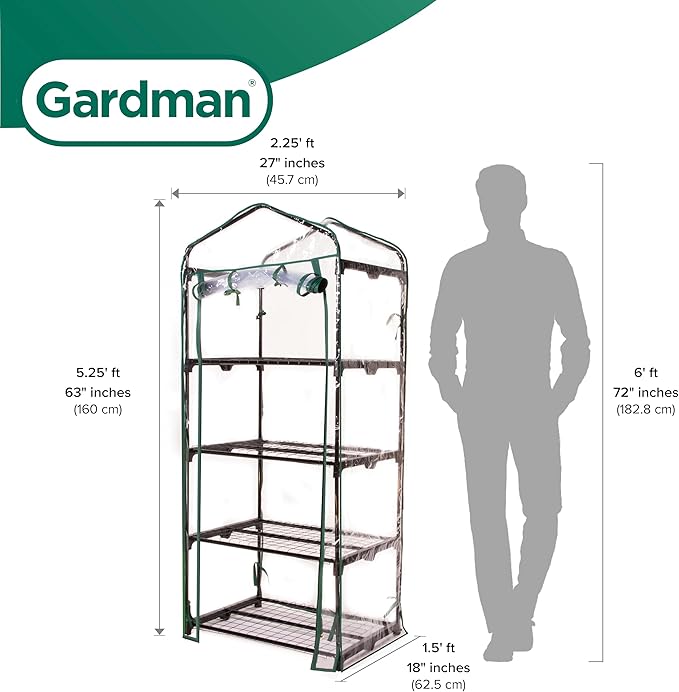 Gardman R687 4-Tier Mini Greenhouse 27 Long x 18 Wide x 63 High Black