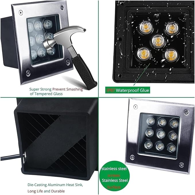 LED Garden Lights - 12V Waterproof Recessed Spotlights for Deck Stairs Pathway and Lawn