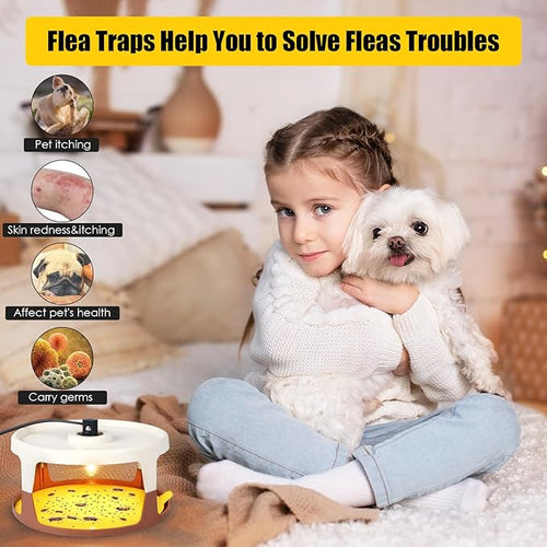 2026 Upgraded Flea Traps for Inside Your Home 4 Pack Fleas Traps &amp 16 Sticky Pads &amp 12 Bulbs Electric Flea Light Trap for Indoor Kills Fleas Fruit Flies Gnats Mosquitoes and Moths