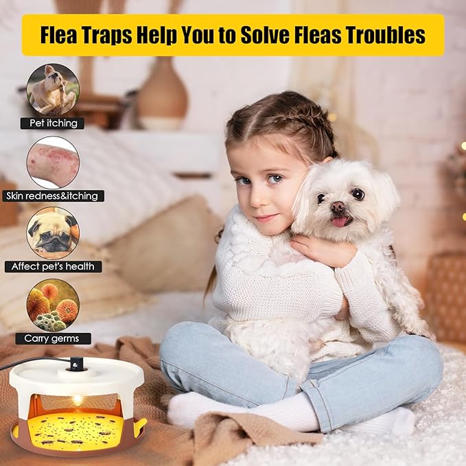 2025 Upgraded Flea Traps for Inside Your Home - 4 Pack Fleas Trap &amp 12 Sticky Pads &amp 12 Bulbs Electric Flea Light Trap for Indoor Kills Fleas Gnats Moths