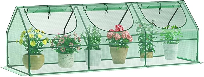 Greatbuddy Portable Mini Greenhouse 3×3×9Ft High-Density PE Plant Cover with 3 Roll-up Zipper Windows Perfect for Outdoor Plant Growing
