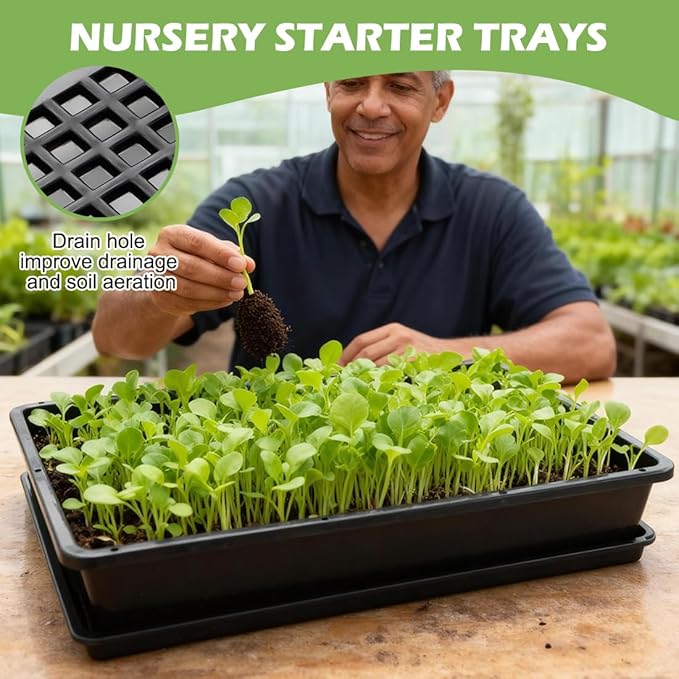 5 Pack Soil Blocking Trays(14x12x3) Plastic Flat Plant Tray for Holding or Collecting Drainage Water Elevated Microgreen Seed Starter Tray for Seed Germination (Black)