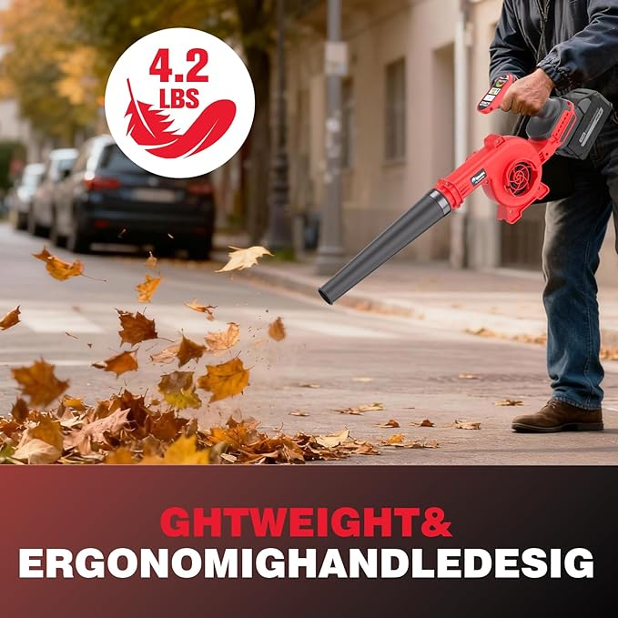 20V Cordless Leaf Blower - 4-Speed Electric Blower Lightweight for Quick Yard Cleanup Patio Driveway &amp Dust Removal - Complete Lawn Care Blower Kit(Only ToolRed)