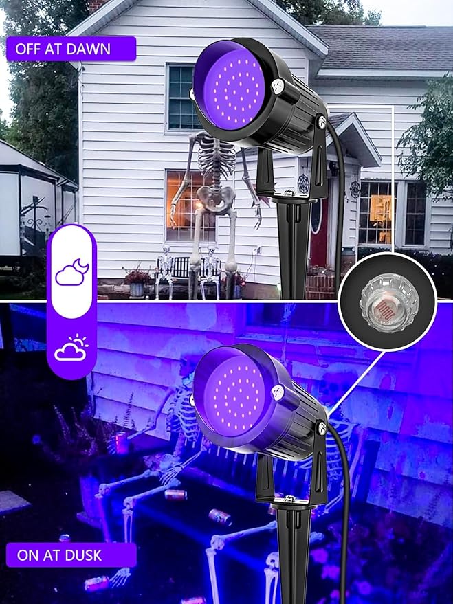 ZUCKEO Halloween Outdoor Black Light Spotlight LED Blacklight 15W Dusk to Dawn Landscape Spot Lights with US Plug for Glow Party Body Paint Fluorescent Yard Garden Decor(4Pack)