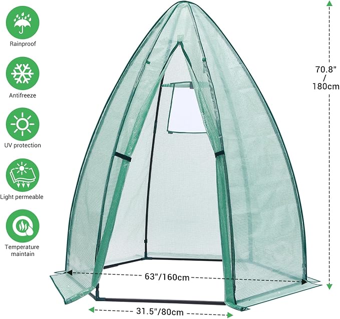 Portable Plant Protector from Animals Ohuhu Greenhouse for Outsides with Durable PE Cover Heavy Duty Green House with Zippered Door Mesh Window for Vegetables Flowers Fruits Herbs 63x54x71 Inch