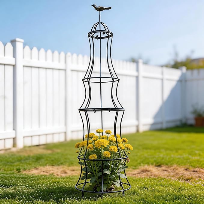 42 Inch Obelisk Trellis for Climbing Plants - Durable Metal Outdoor Support for Roses Bougainvillea Vines and Potted Plants - Easy to Install Garden Decoration