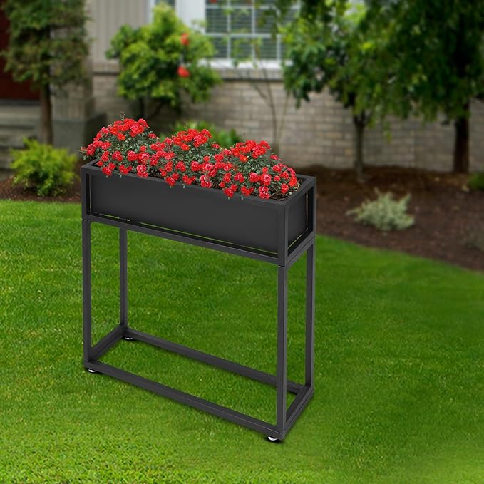 Elevated Planter Box Raised Garden Bed for Herbs and Flowers 28in Tall Rectangular Planter for Backyard Gardening Freestanding Plant Stand Raised Garden Planter for Indoor Outdoor Using