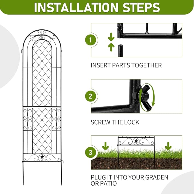 2 Pack Iron Arch Decoration Garden Trellis with Black Metal CoatingPerfect for Supporting Climbing Plants Outdoor Roses Vines Flowers and Vegetables