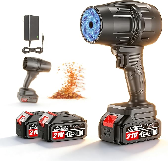 Electric Cordless Leaf Blower 550000RPM Lightweight Handheld Dust Blower with 2 Battery &amp Charger Adjustable Speed High-Speed Motor Leaf Blowers for Lawn Care Garage/Patio/Car Cleaning