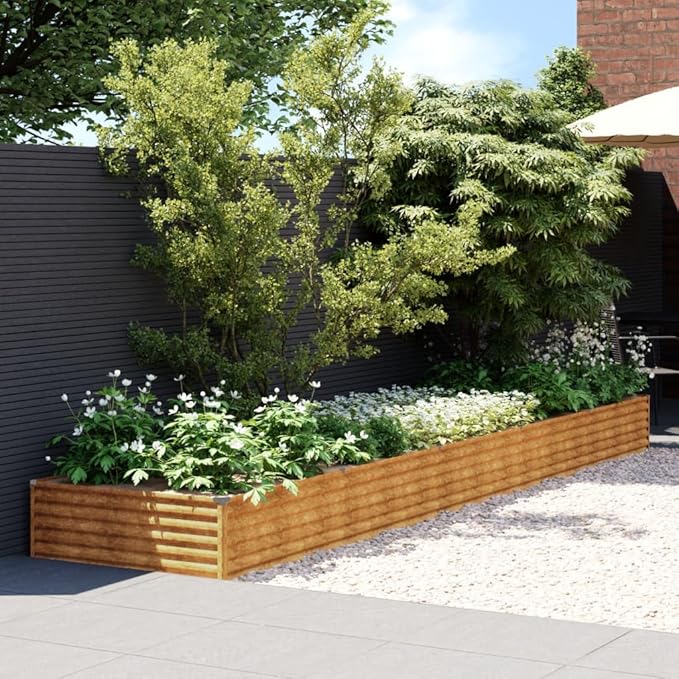 vidaXL Corten Steel Garden Raised Bed 189.8X39.4X14.2 in Outdoor Planter Large Capacity for Veggies and Herbs Durable Industrial Design Easy Assembly Beds Vegetable Flower Box Plant Stand Gardening