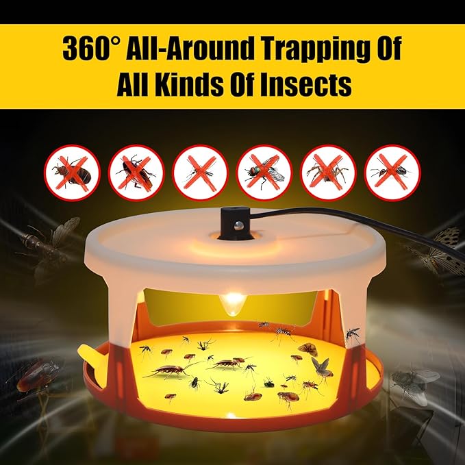 4 Pack Flea Traps for Inside Your Home Flea Light Trap for Indoor Flying Insect Control Trapper with 12 Bulbs 12 Sticky Pads Refills Bed Bug Trap for House Indoor