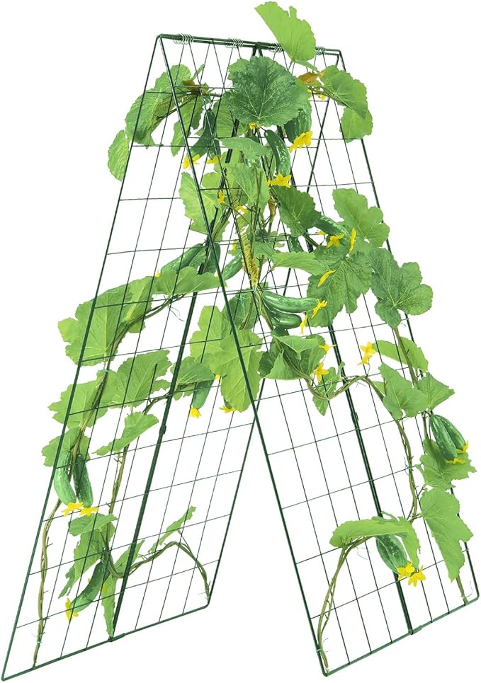 VEVOR Cucumber Trellis for Climbing Plants46 H x 32 W Foldable Cucumber Trellis Set with Plant Clips Metal Garden Trellis for Raised Bed Outdoor Plant Grow Support for Tomato Vegetable(2 Pack)