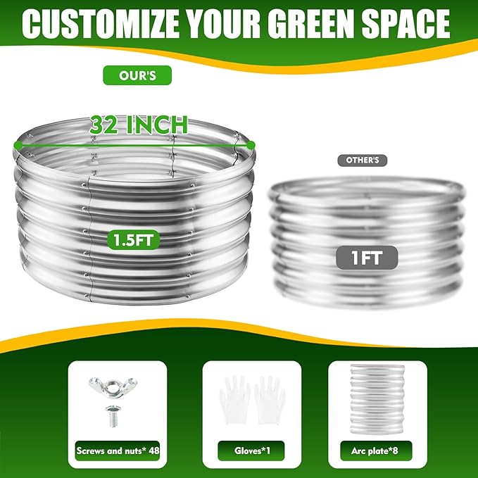 17 Tall Elevated Round Metal Rised Garden Bed- 2.7'x2.7' in Size and 0.8MM Thick Durable Planter Box for Vegetables Flowers Succulent at Patio/Garden Outdoor (Silver 2.7FT Diameter)