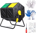 Compost Bin Tumbling Composter Rotating w/ 2 Sliding Doors Compost Bin Dual Chamber All Season Heavy Duty Outdoor Gardening Composting Tumblers Garden Yard (37 Gallon Black)