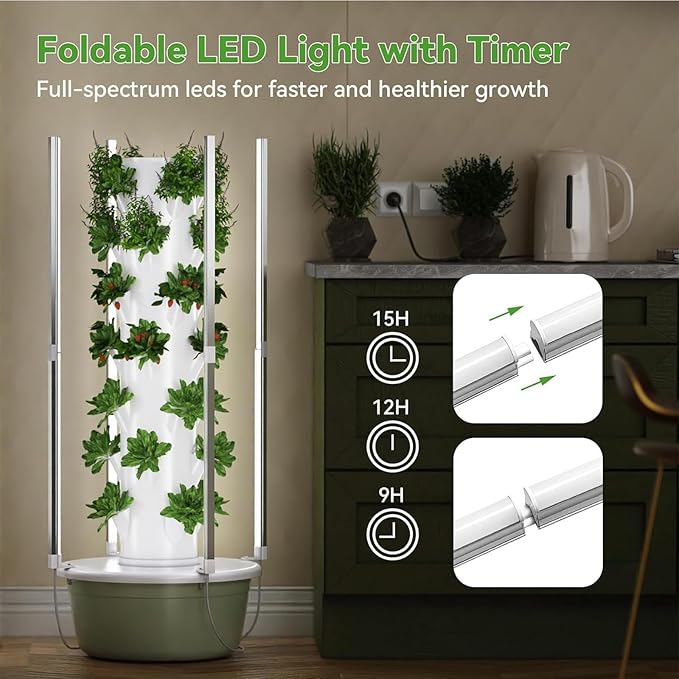 Hydroponic Growing TowerVertical PlanterVertical Garden Tower with LED Grow Lightswith Hydrating Pump Adapterfor Indoor Herbs Fruits and Vegetables5Layers