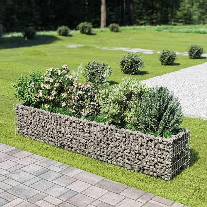 Gabion Raised Bed Silver Galvanized Steel Large Durable Outdoor Planter Box 369 Gallon Capacity Rectangular Garden Bed for Landscaping