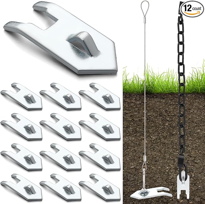 Qualirey 12 Pack Galvanized Wolf Fang Anchor Heavy Duty Ground Earth Anchors for Trapping Tents Sheds Carports Swing Set Greenhouse