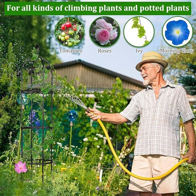 Obelisk Plant Tower Garden Trellis for Climbing Plants Flowers Stand Rose Vines Trellis for Outdoor &amp Indoor Garden Obelisk(Black25x175cm/9.8x69in)