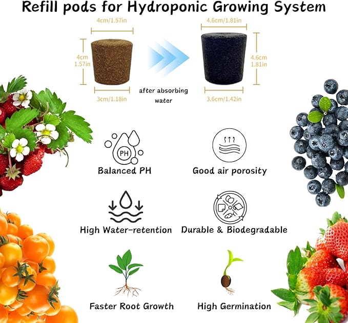 20pcs Grow Sponges Seedless Replacement Seed Pods Compatible with Click and Grow Smart Garden Refill Seed Starter pod for Hydroponics Growing System Supplies
