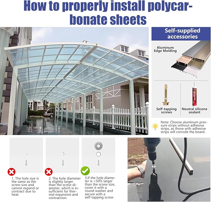 Durable Polycarbonate Roofing Panel - UV Protected &amp Rainproof Brown or Clear Easy-Cut Sheets for Outdoor Patio Balcony Greenhouse Shed Carport Roof Replacement (Clear 2' x 33' x 1/8)