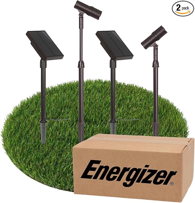 Energizer Solar-Powered Garden Lights - 2 Pack Oil Rubbed Bronze LED Spotlight with Smart Focus &amp 100 Lumen Output Waterproof &amp Easy to Install Solar Landscaping Lights for Lawn &amp Patio D