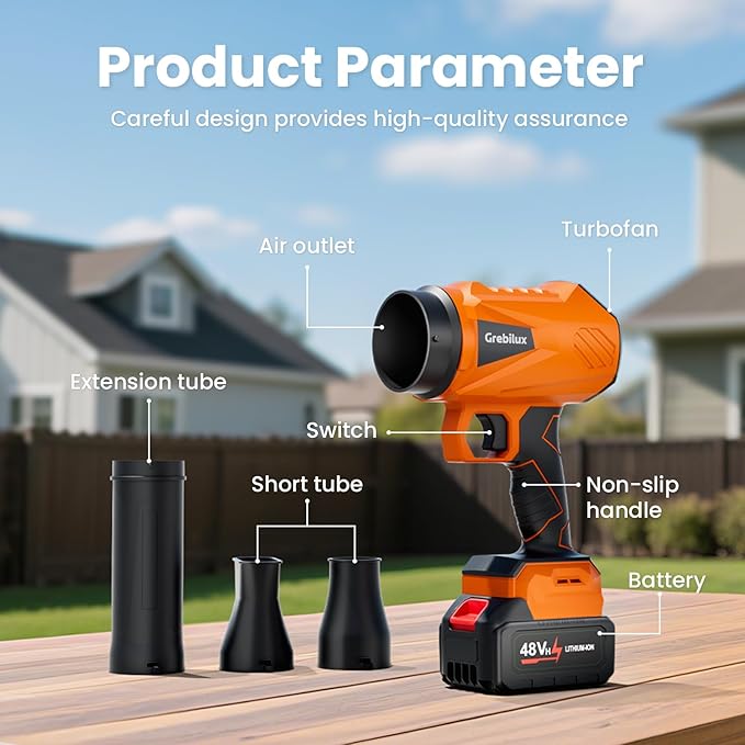 Leaf Blower Cordless 48 V Dual Batteries 30000 RPM Turbo Jet Blower with Extended Nozzles Premium Lightweight Handheld Set for Lawn Care Leaf/Car/Snow/Dust Cleaning in Patio &amp Yard