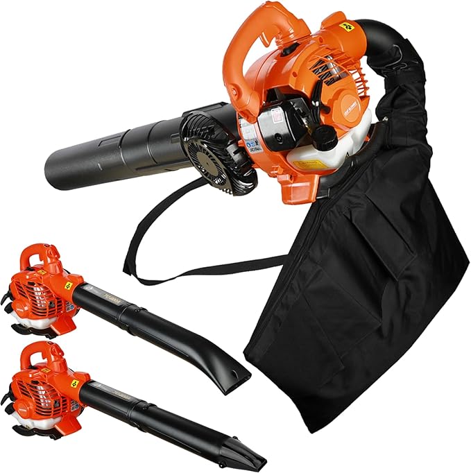 Gas Leaf Blower Leaf Vacuum and Mulcher with Bag 3 in 1 424 CFM 2 Stroke Handheld Cordless Snow Blower for Cleaning Leaf Road Snow (Orange)