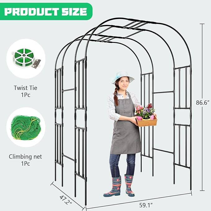 DoCred Large Garden Arch Trellis for Climbing Plants 87'' H x 59'' L x 47'' W Outdoor Grape Vine Trellises Arch Arbor Gazebo Grape Trellis for Climbing Plants Courtyard and Garden Decoration Black
