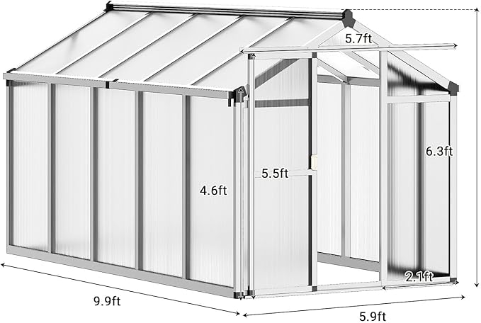 6x10 ft Outdoor Polycarbonate Greenhouse Durable Aluminum Frame with Lockable Door Adjustable Roof Vent Ideal for Backyard Patio or Garden All-Weather Green Houses for Outside Plant Growing