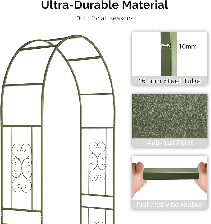 Outvita Garden Arch Trellis with Base Heavy Duty Metal Arbour Archway for Climbing Plants Outdoor Wedding Ceremony Party Patio Decor Olive Green