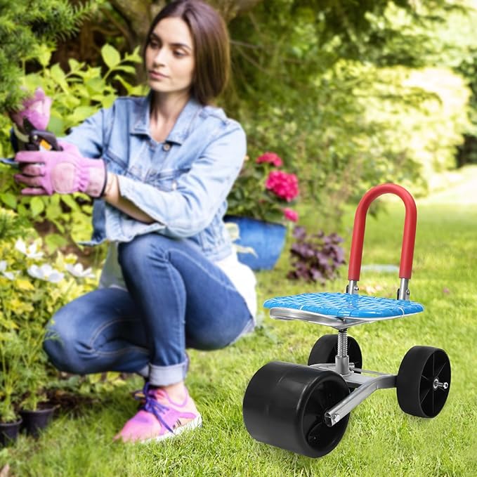 Garden Cart Rolling Stool Work Seat CartGardening Helper with 3 Wheels 360° Rotation Stable Workseat Sturdy Cart Adjustable Seat Height &amp Direction for Outdoor Lawn Yard Patio. (Medium)