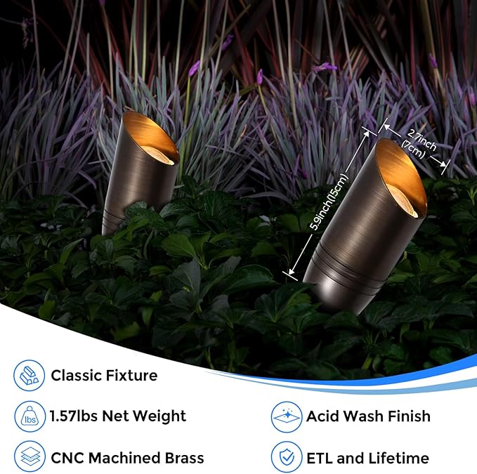 Gardencoin Solid Brass Outdoor Landscape Spotlights 12V Heavy Duty Low Voltage Landscape Lighting LED Spot Light Fixture Waterproof Bronze Uplight Without MR16 Bulb (Classic 12pack)