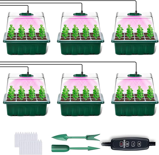 Adjustable Ventilation Transparent Plastic Tray Seed Starter Kit with Full Spectrum LED Grow Light Control Box 5 Levels of Brightness 4H 8H 12H 18H Timing for Garden