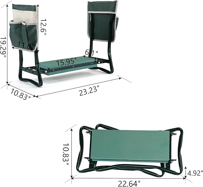 JAXPETY Garden Kneeler and Seat Foldable Gardening Stool Garden Bench with Thick EVA Pad 2 Tool Pouches Portable Kneeler for Gardening Gift for Family Green