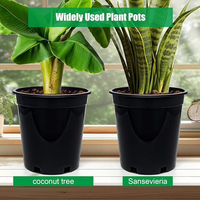 1.5 Gallon Plastic Nursery Pots 7.5 Inch Round Plant Pots with Drainage Holes 15 Pack Flower Pots for Outdoor Indoor Plants Flowers Gardening Gifts for Women Black