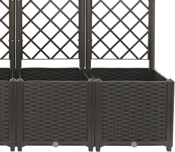 4 PCS Plastic Planter Box with Trellis Planter Box Raised Garden Bed with Trellis Planters for Climbing Plants Flowers Vegetables Fruits 62.99 × 15.75 × 55.91in (Dark Brown)