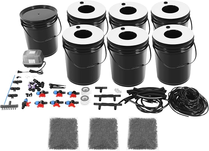 DWC Hydroponic System 5 Gallon 7 Buckets Hydroponic Bucket Kit Hydroponics Grow System Kit with Air Pump &amp Air Stones for Indoor or Outdoor