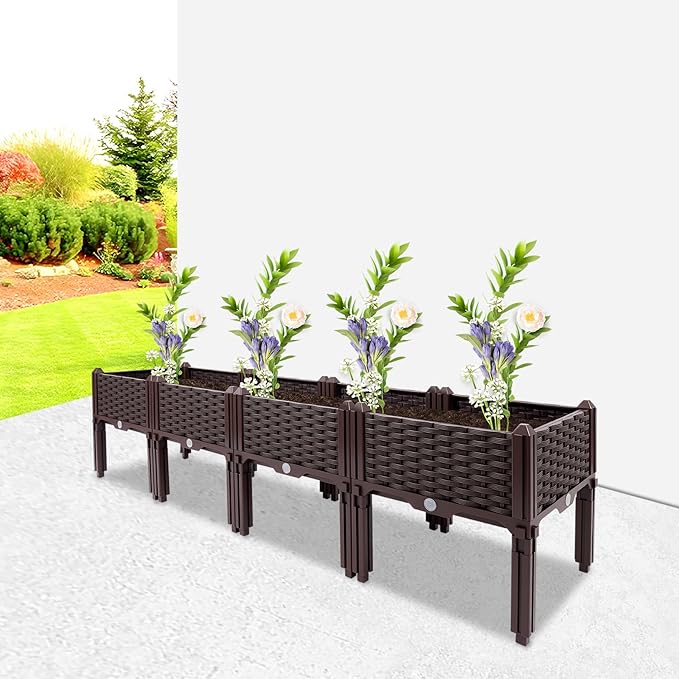 Large Planters for Outdoor Plants Raised Garden Bed Planter Boxes with Drainage Holes Elevated Rectangular Garden Box for Gardening Vegetables Flowers Herbs 61.41x 14.96 x 15.35in
