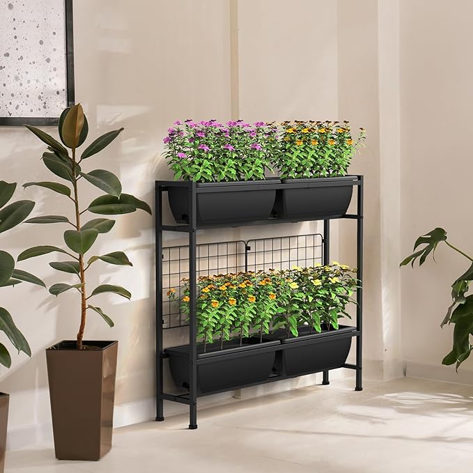 CADUKE Raised Garden Bed Garden Raised Planter Box with Legs 32 Elevated Vegetable Garden Beds with Drainage Holes &amp Trellis Herb Garden Planter Outdoor for Vegetables Balcony Patio Black
