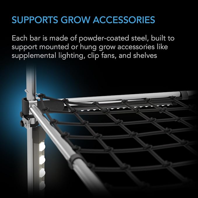 AC Infinity Heavy-Duty Grow Tent Mounting Bars 2x2' High Airflow CFM Kit Prevents Walls from Sucking in Trellis and Supplemental Lights Mounting for All 2x2 Indoor Grow Tents