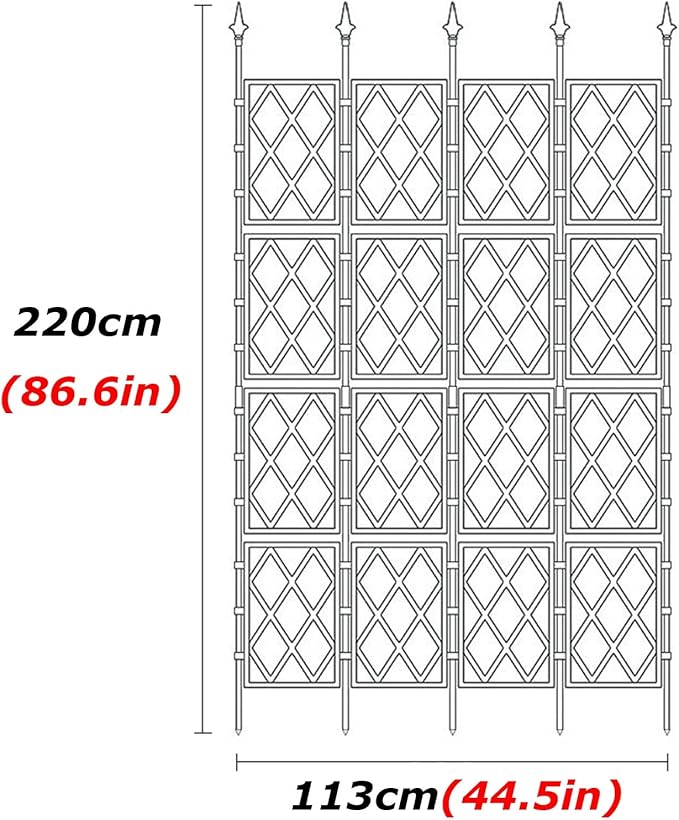 Outdoor Garden Trellis with PE Coated Steel Pipe Metal Plant Trellis Fence for Potted Plants Climbing Plants for Outdoor Patio Lawn Yard Backyard Wall Decoration(113x220cm)