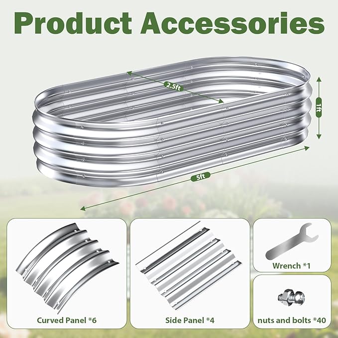 Galvanized Raised Garden Bed Outdoor 5x2.5x1ft Metal Heavy Duty Planter Boxes for Gardening Easy Assemble Small Oval Plant Container Kit for Vegetables Flowers Fruits Silver 1 Pack