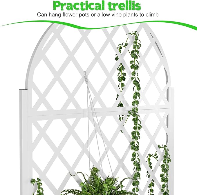 Galvanized Steel Planter Box with Trellis 72.8 H Vertical Garden &amp Privacy Screen Space-Saving Design with Wheels and Drainage Holes for Outdoor Rust-Resistant Raised Garden Bed Black