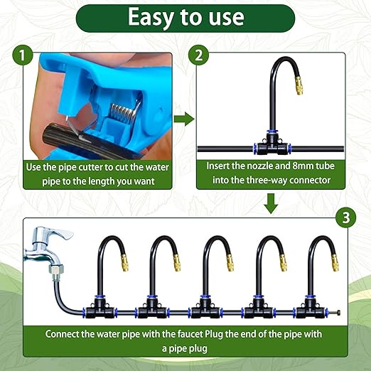 Lawn &amp Garden Watering Equipment360° Adjustable Drip Irrigation System50 ft Garden Plant Watering System with 15 Nozzles 5/16 inches Hose Greenhouse Accessories for Yard Lawn Plants