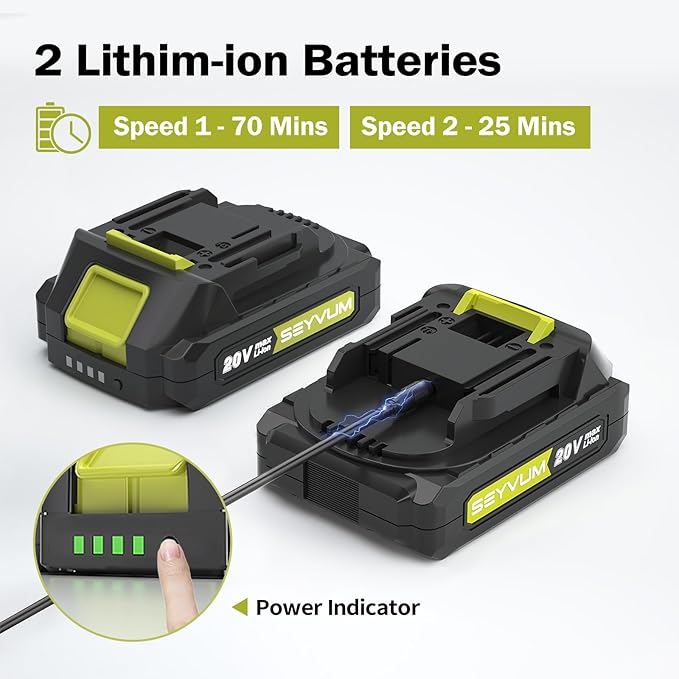 SEYVUM Leaf Blower 20V Cordless Blower with 2 x 2.0Ah Battery Electric Leaf Blowers for Lawn Care 320 CFM 150 MPH Battery Powered Leaf Blower for Patio Garden Cleaning Light Lemon Green