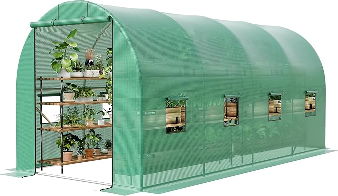 Greenhouses for Outdoors 15’x7’x7’ Walk-In Tunnel Greenhouse with 8 Ventilated Mesh Windows &amp Roll-Up Door &amp Reinforced Frame for Outdoor Gardening Enhanced Galvanized Steel Frame &amp Dura