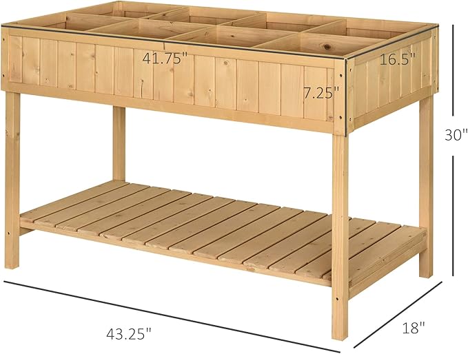 43x18x30in Raised Garden Bed with 8 Pockets and Shelf Wooden Elevated Planter Box with Legs to Grow Herbs Vegetables and Flowers Natural